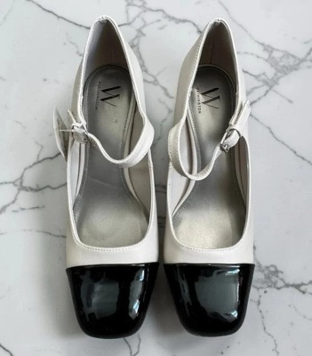 Worthington Women's Cream/Black Colorblock Mary Jane Round Toe Heels Size 9M